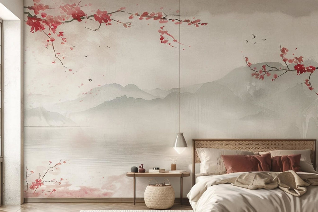 kamkamkam a bedroom with an oriental wallpaper wall in the s 2d8bd7ee d7d1 4d67 901e fb09721c27af 3