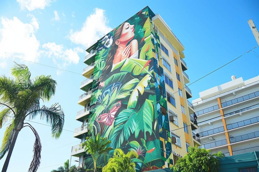 kamkamkam the mural of a girl featuring green leaves is on a f8d0e9f1 70c9 4344 bebc 26f670d95965 1