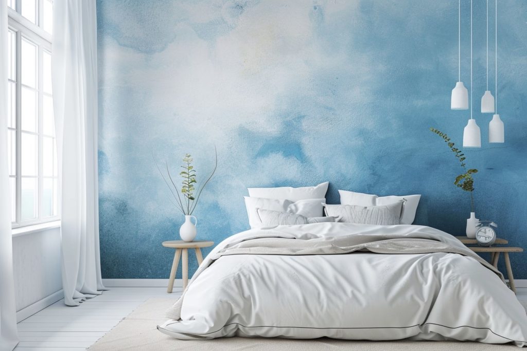 kamkamkam light blue wall mural with white accents in a tran 2c573bd9 f6c6 4522 91a1 79aa5d708e3f 0