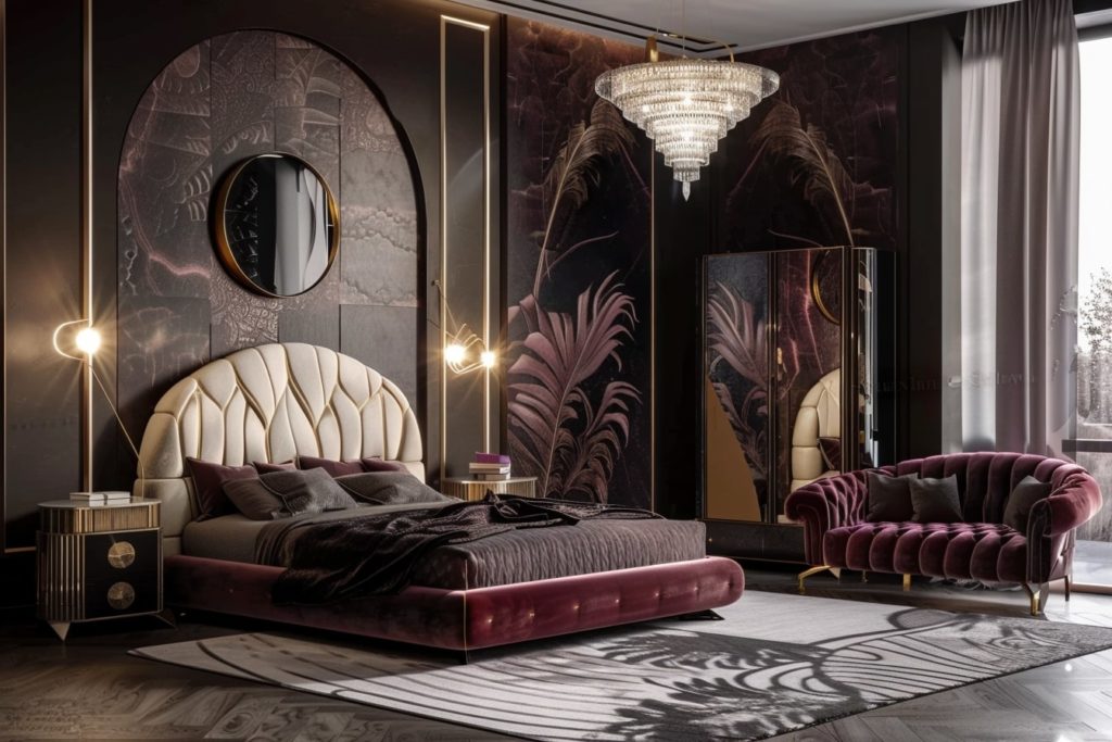 kamkamkam luxurious bedroom with art deco wall designs velve c398eeee 0abf 4756 9bca 9fed5933bdc8 1