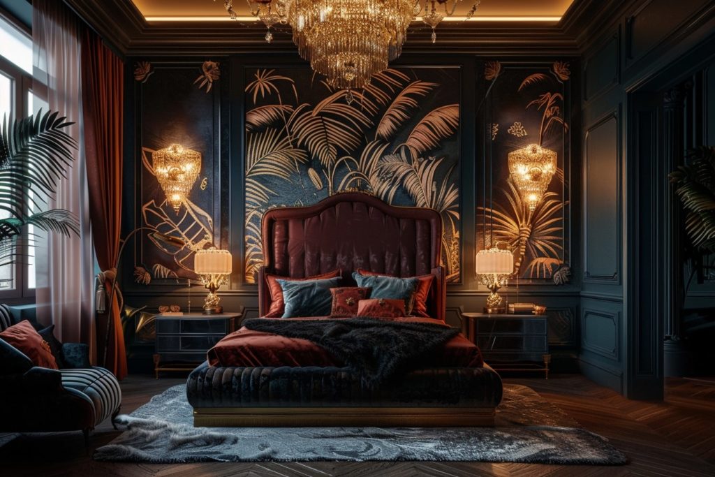 kamkamkam luxurious bedroom with art deco wall designs velve c398eeee 0abf 4756 9bca 9fed5933bdc8 2