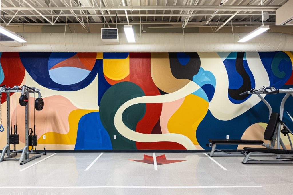 kamkamkam realistic photo of an abstract mural in a fitness e4a002af 49d8 4356 828a 905f42a4b350 2